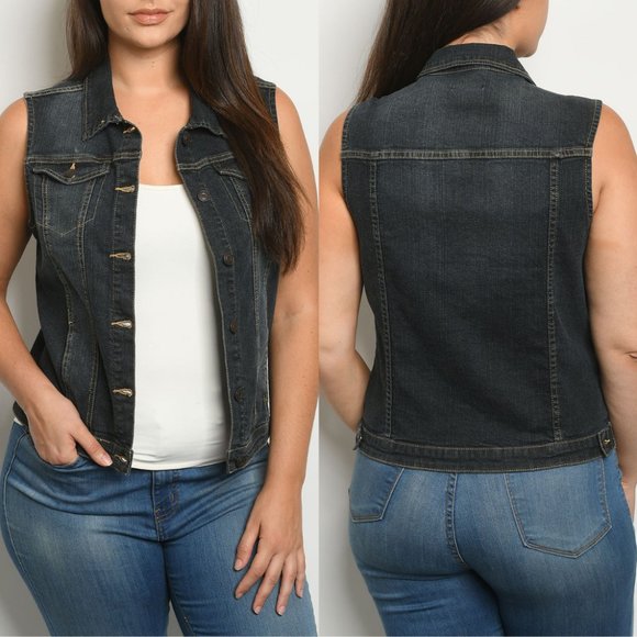 plus size black jean vest